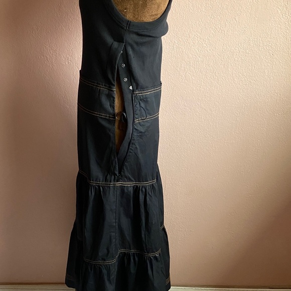 VERONICA BREAD 97% Cotton Black Tiered Maxi Dress with Belt - Picture 4 of 13